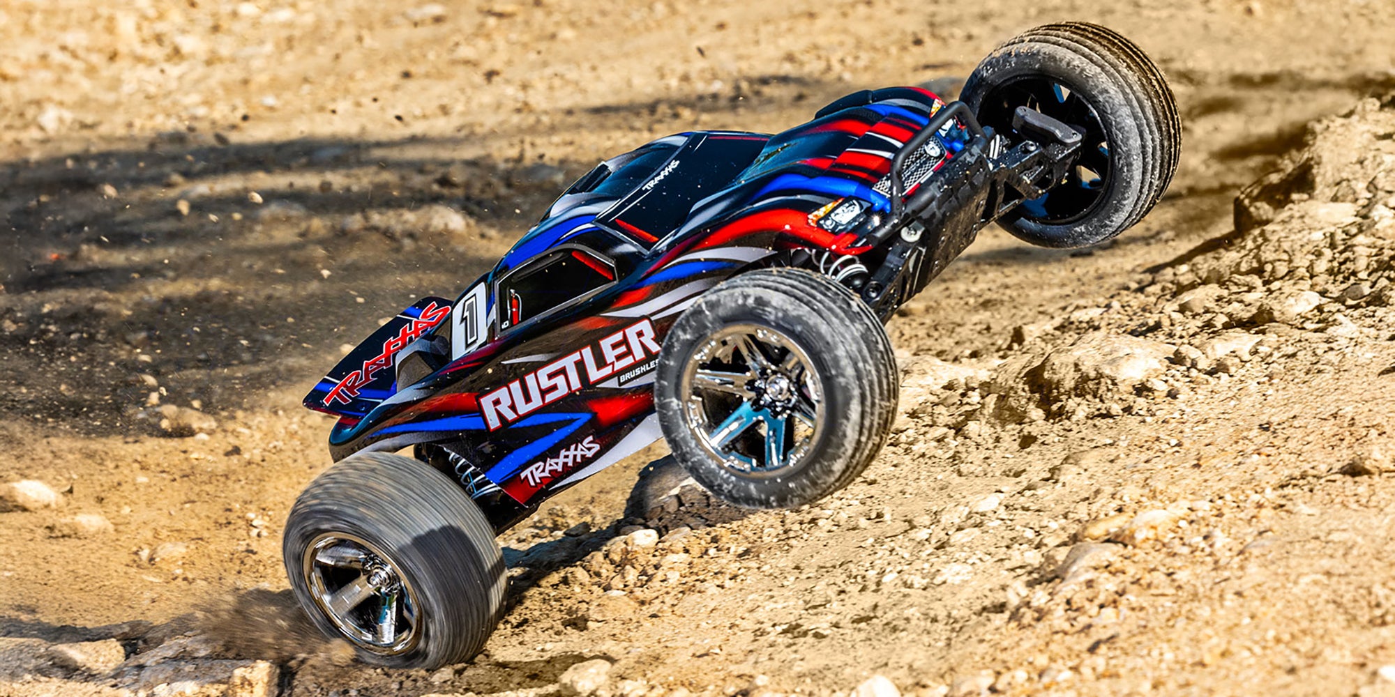 Traxxas Rustler Brushless offroad fjernstyret bil, perfekt til asfalt, grus og jord