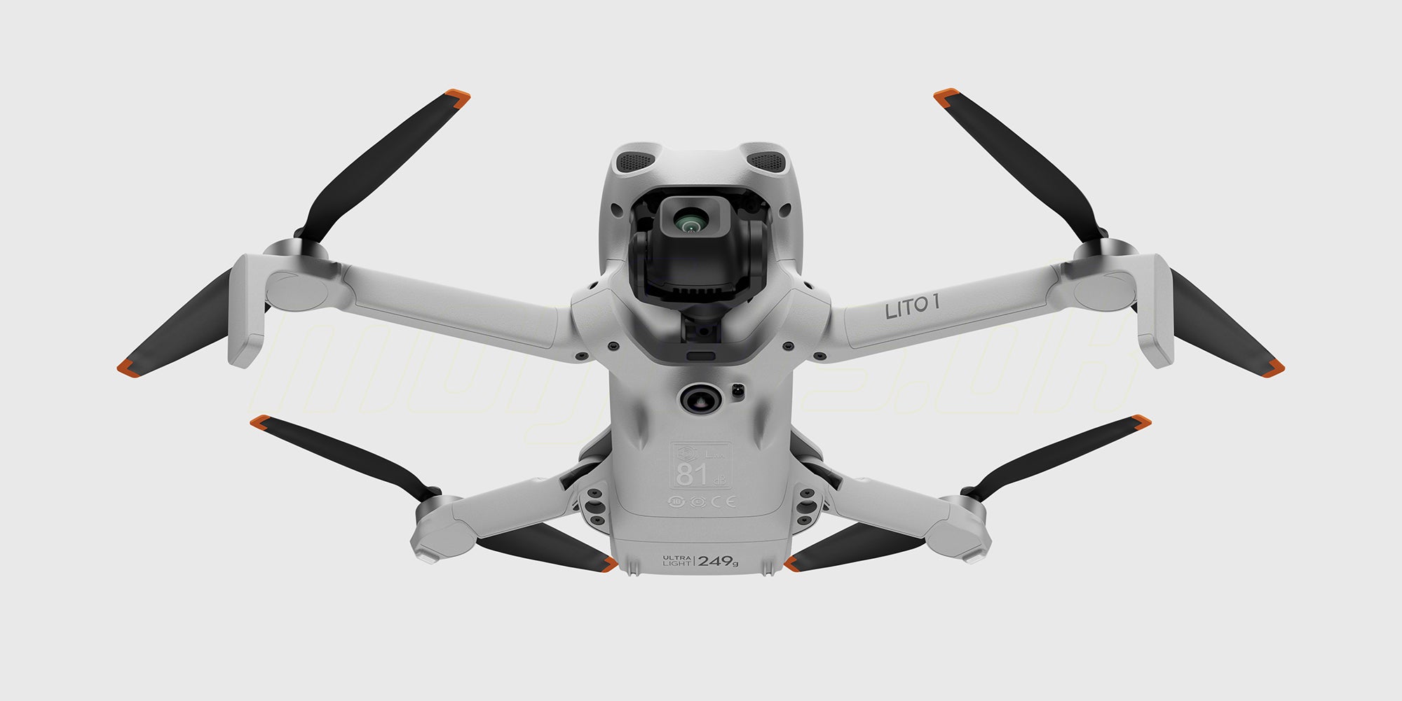 DJI Lito 1 set skråt nedefra på hvid baggrund