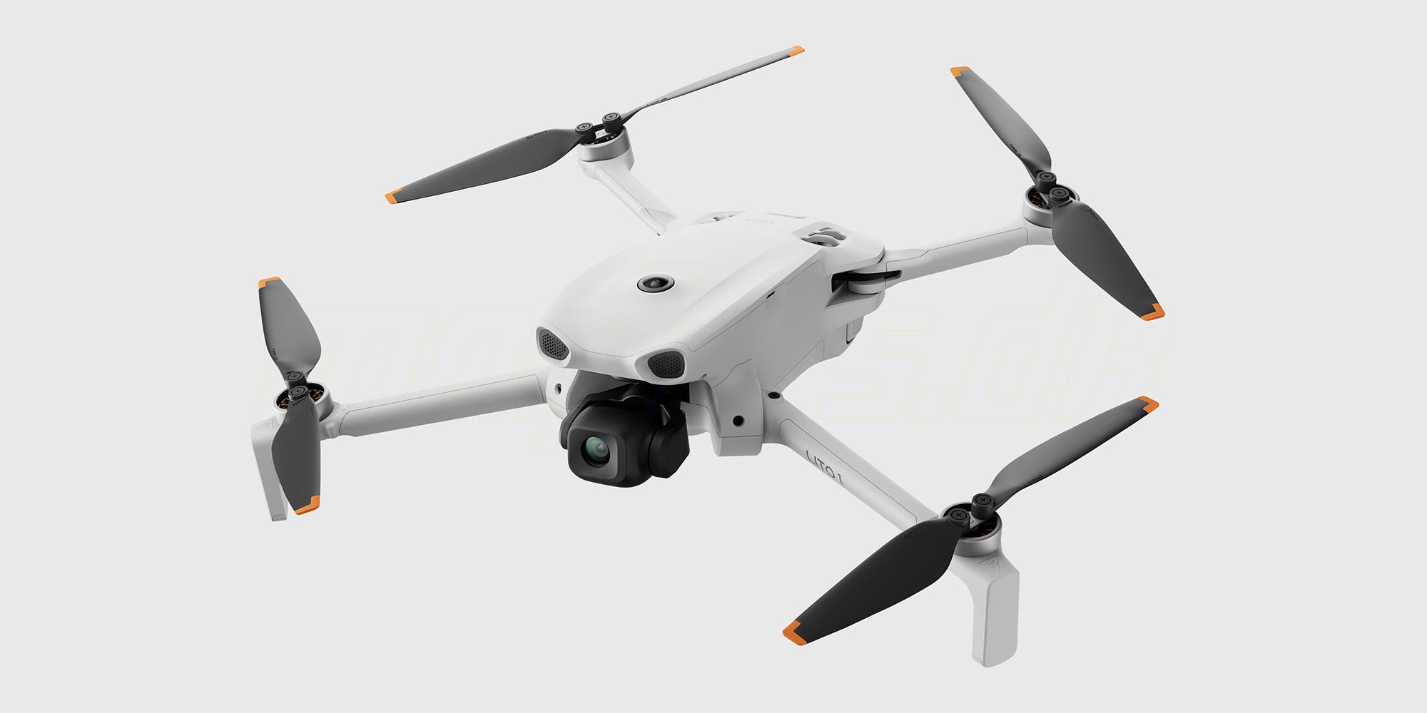 DJI Lito 1 foldet ud i fuld størrelse med kamera og stort batteri set på hvid baggrund