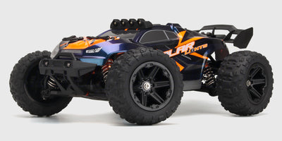 Hurricane XL fjernstyret offroad-bil med blåt karrosseri og store dæk til kørsel på grus og asfalt.