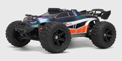 Hurricane XL fjernstyret monster truck i rød og sort set forfra på hvid baggrund.