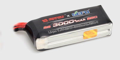 HyperGo EXtreme LiPo batteri 3000mAh 7,4V i hardcase med T-stik til fjernstyrede biler.
