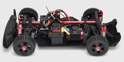 HyperGo Drift fjernstyret bil med børsteløs motor og firehjulstræk vist fra siden på hvid baggrund.