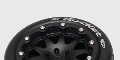Louise ST-Rocket 3.2 tommer hjulsæt med sorte fælge og asfaltsmønster til fjernstyrede biler.