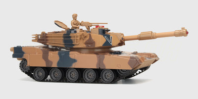 Detaljeret camouflage Battle Tank Metal LE fjernstyret kampvogn med robust metalskrog og bevægeligt kanontårn.