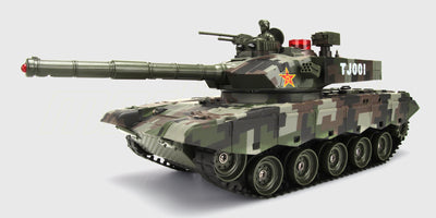 Fjernstyret kinesisk Type 99 kampvogn i grøn camouflage klar til kamp.