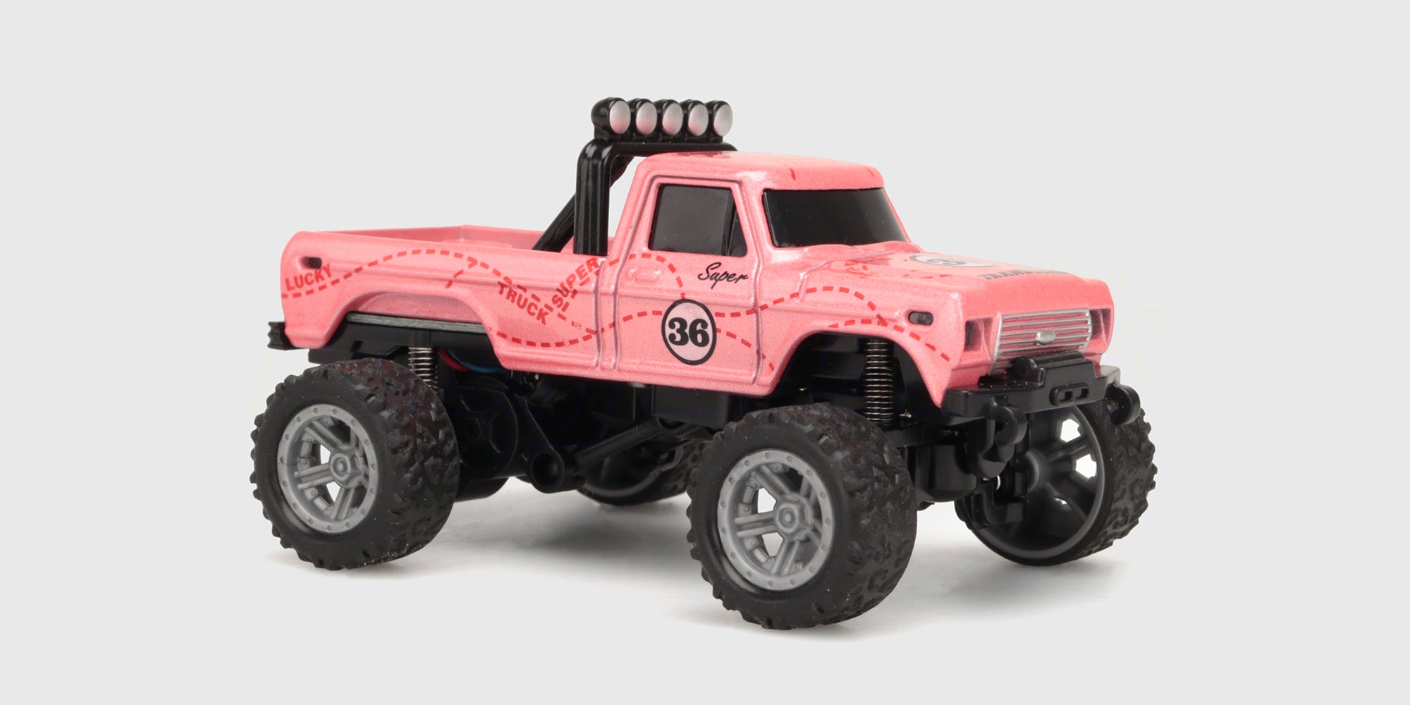 Pink Mini RC Car Pick-up med taglygter set skråt forfra