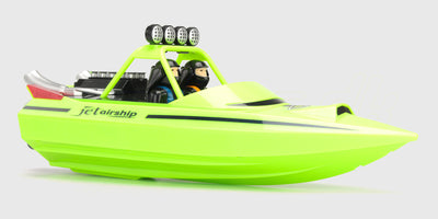 Hvid og blå Storm V8 Superboat fjernstyret racerbåd i høj fart henover vandet med vandsprøjt bagud.