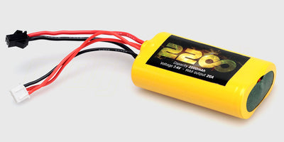 Blå Li-ion 2200mAh 7,4V Hurricane batteripakke med sort JST-stik til fjernstyrede biler.