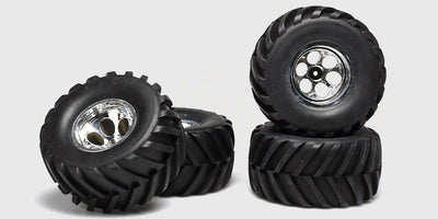 SHT Mover V hjulsæt med sorte fælge og grove dæk til 1:10 offroad fjernstyrede biler.