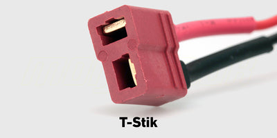 Genopladeligt 7,4V 1500mAh Li-ion batteri type 18500 med rødt T-stik til fjernstyrede biler.