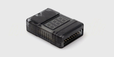 Kompakt LiPo Buzzer V2 med digitalt display og dobbelt alarm til overvågning af batterispænding.
