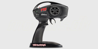 Sort Traxxas TQi 2,4GHz fjernstyring til Traxxas Rustler Brushless fjernstyret bil.